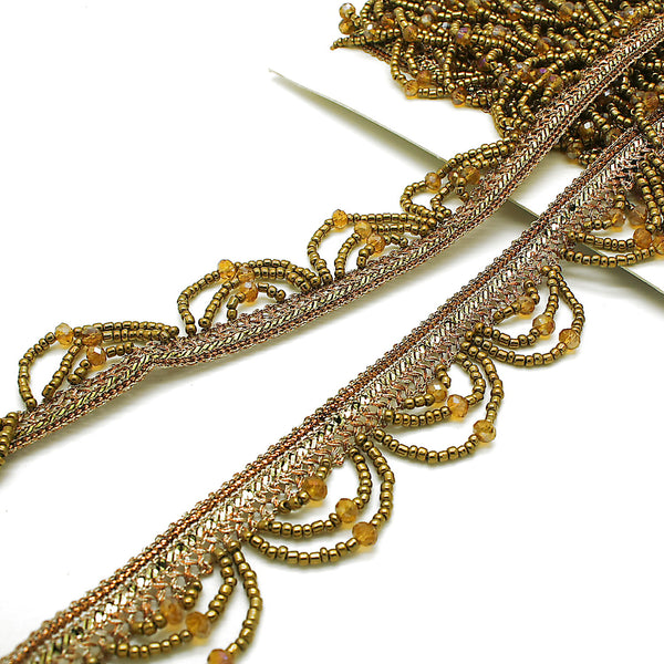 ANTIQUE GOLD BEADED FRINGE TRIM - sarahi.NYC