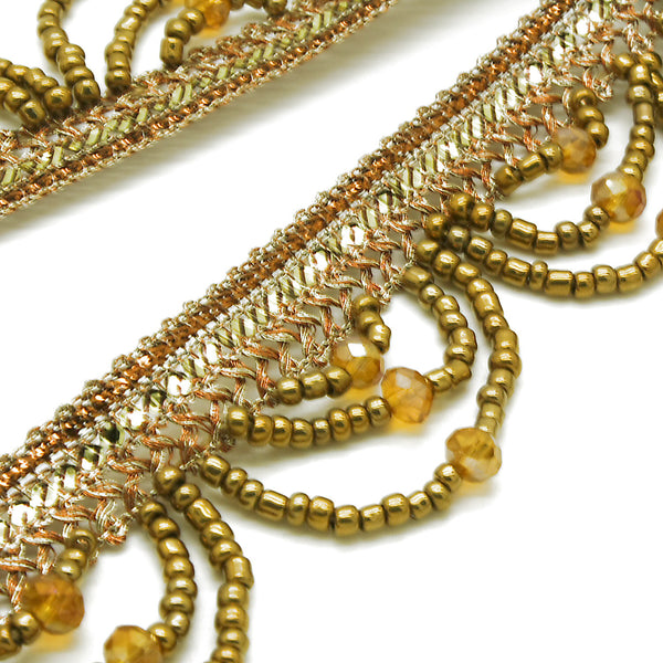 ANTIQUE GOLD BEADED FRINGE TRIM - sarahi.NYC