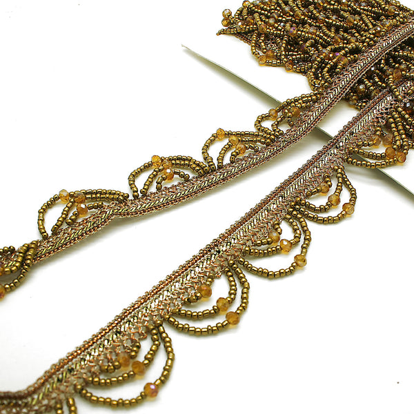 ANTIQUE GOLD BEADED FRINGE TRIM - sarahi.NYC