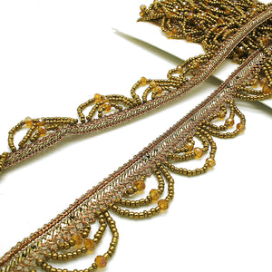 ANTIQUE GOLD BEADED FRINGE TRIM - sarahi.NYC