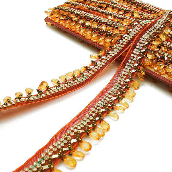 ORANGE BEADED FRINGE TRIM - sarahi.NYC