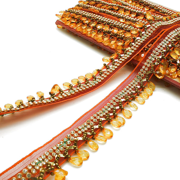 ORANGE BEADED FRINGE TRIM - sarahi.NYC