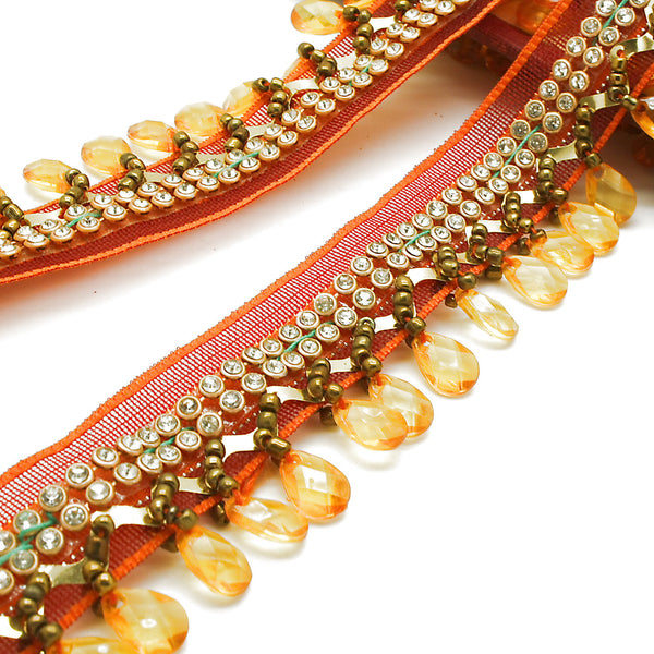 ORANGE BEADED FRINGE TRIM - sarahi.NYC