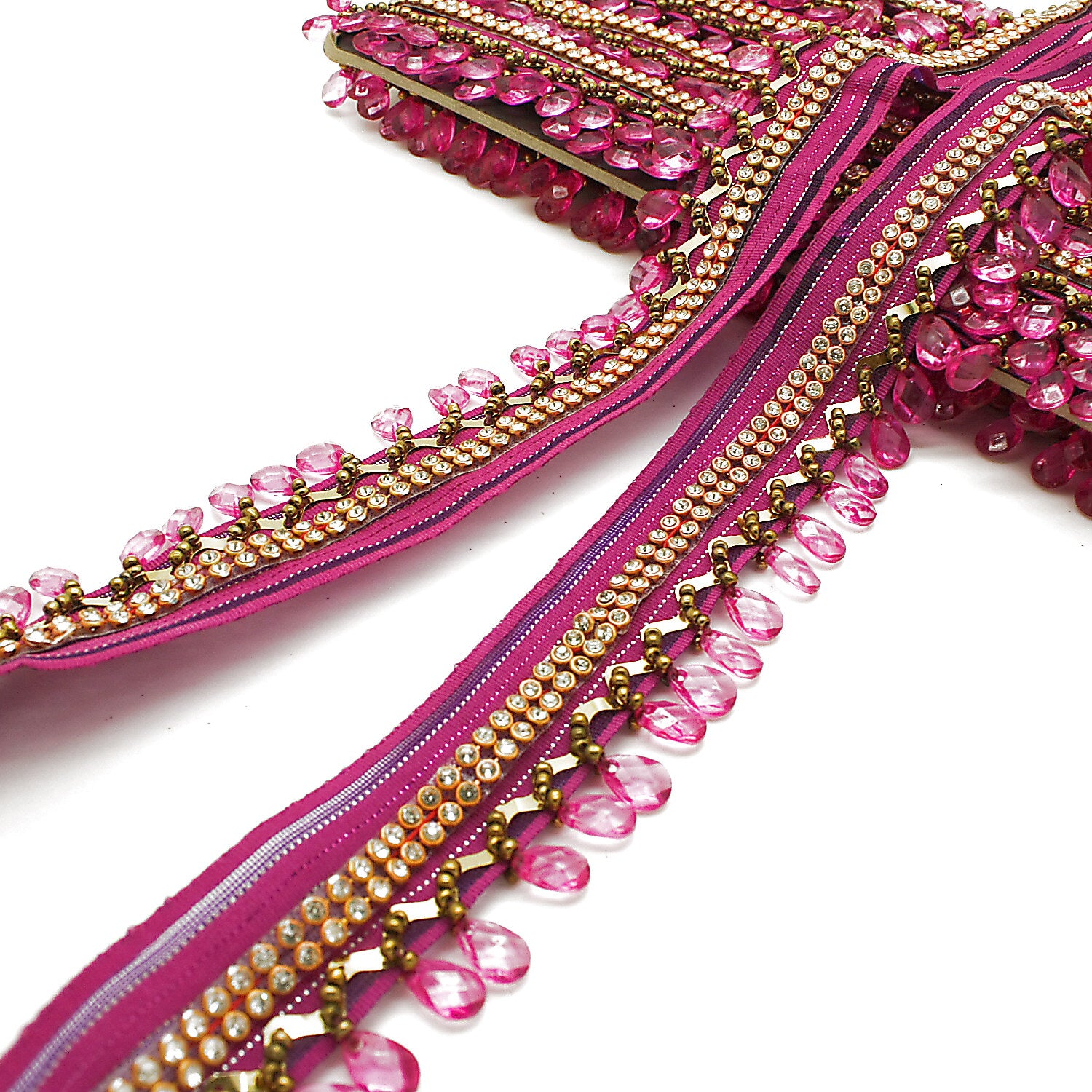 CERISE PINK BEADED FRINGE TRIM - sarahi.NYC