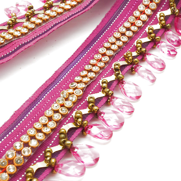 CERISE PINK BEADED FRINGE TRIM - sarahi.NYC