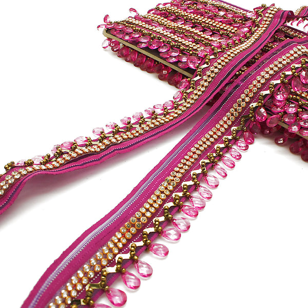 CERISE PINK BEADED FRINGE TRIM - sarahi.NYC