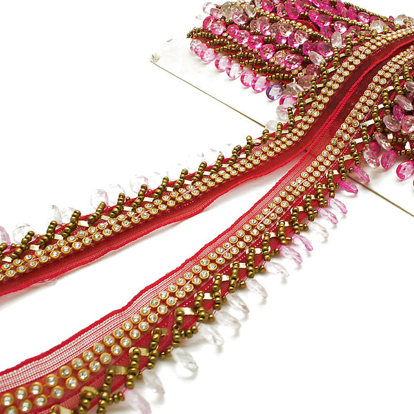 TWO TONED PINK BEADED FRINGE TRIM - sarahi.NYC