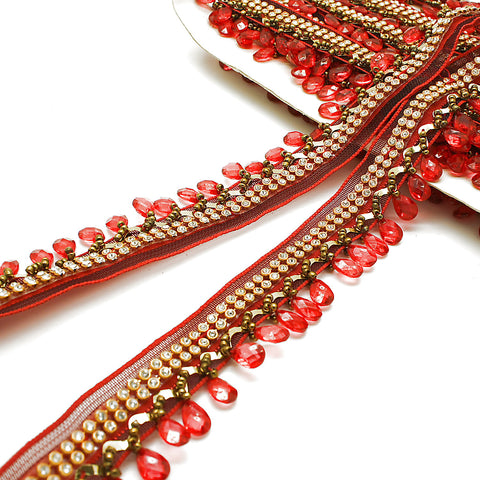 RED BEADED FRINGE TRIM - sarahi.NYC