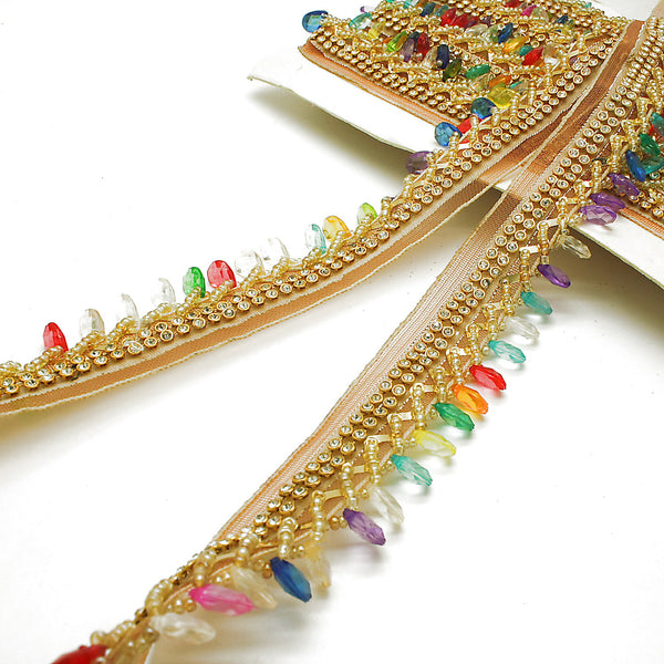 MULTICOLOR BEADED FRINGE TRIM - sarahi.NYC