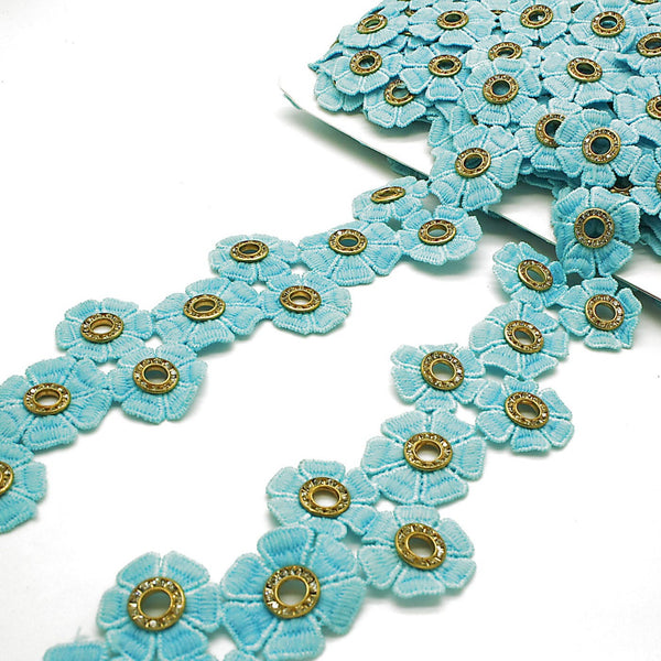 BLUE GOLD FLOWER TRIM - sarahi.NYC