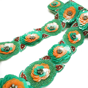 GREEN ORANGE SEQUIN FLOWER TRIM - sarahi.NYC