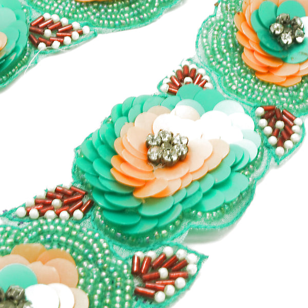 GREEN ORANGE SEQUIN FLOWER TRIM - sarahi.NYC