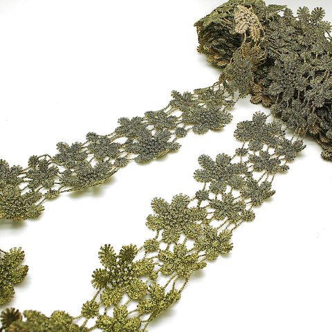 PEWTER GOLD LACE FLOWER TRIM - sarahi.NYC