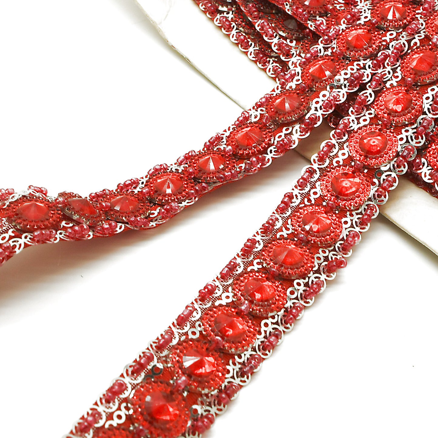 RED SILVER RHINESTONE TRIM - sarahi.NYC