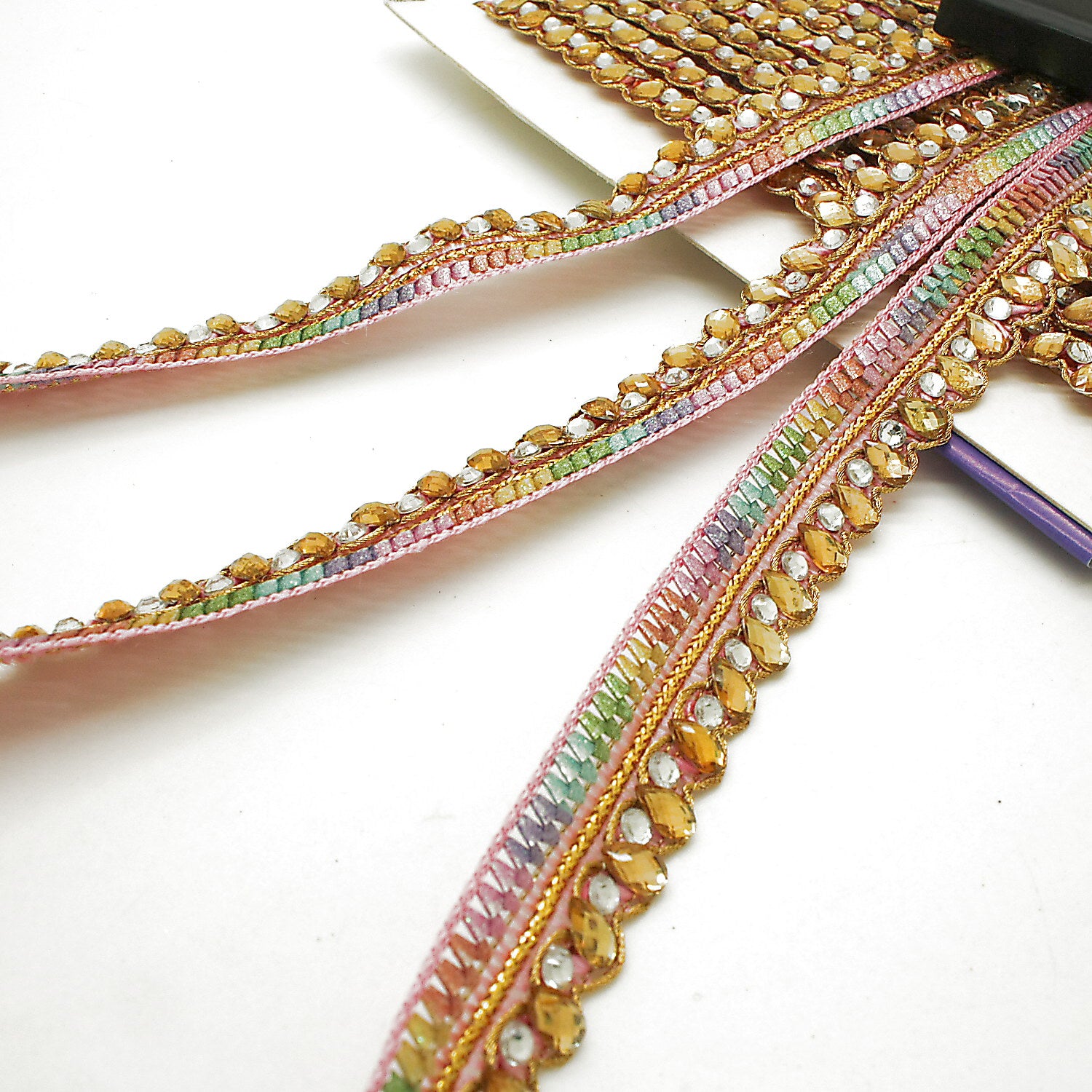 PINK MULTICOLOR RHINESTONE EDGING TRIM - sarahi.NYC