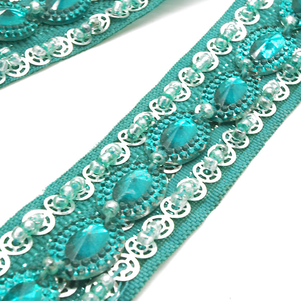 TEAL GREEN RHINESTONE TRIM - sarahi.NYC