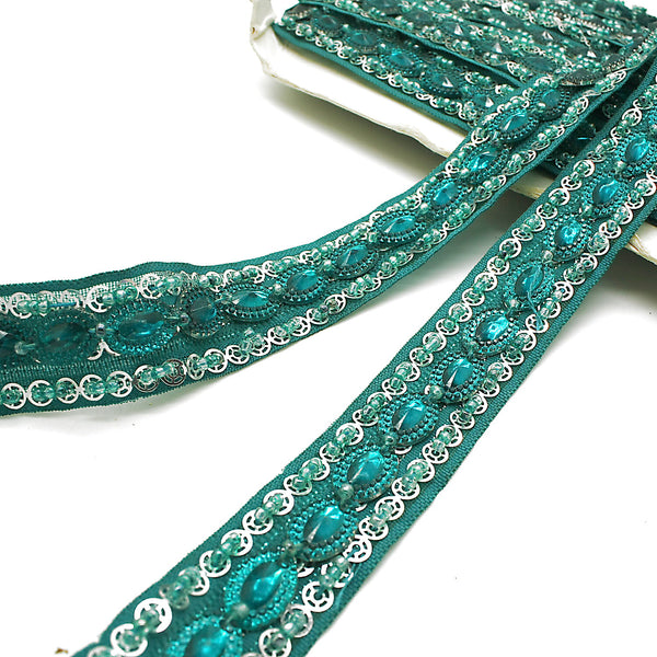 TEAL GREEN RHINESTONE TRIM - sarahi.NYC