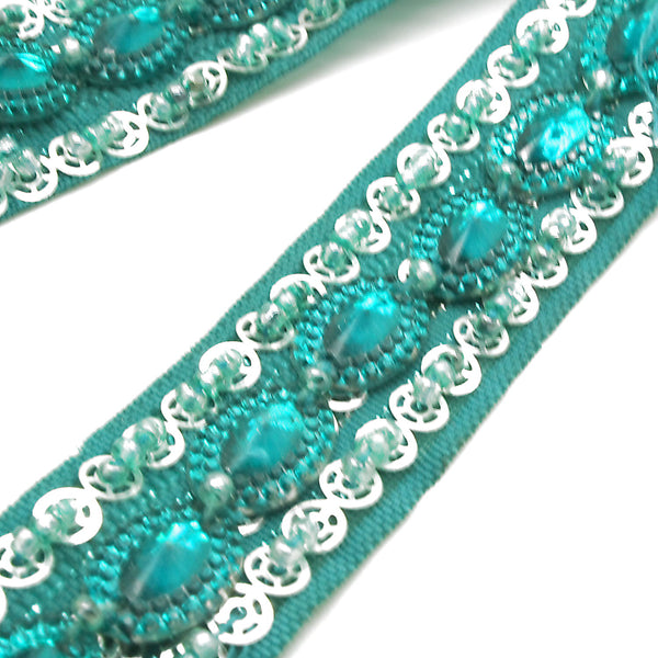 TEAL GREEN RHINESTONE TRIM - sarahi.NYC