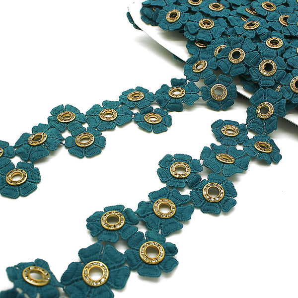 TEAL GREEN FLOWER TRIM - sarahi.NYC