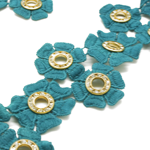 TEAL GREEN FLOWER TRIM - sarahi.NYC