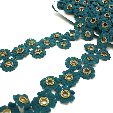 TEAL GREEN FLOWER TRIM - sarahi.NYC