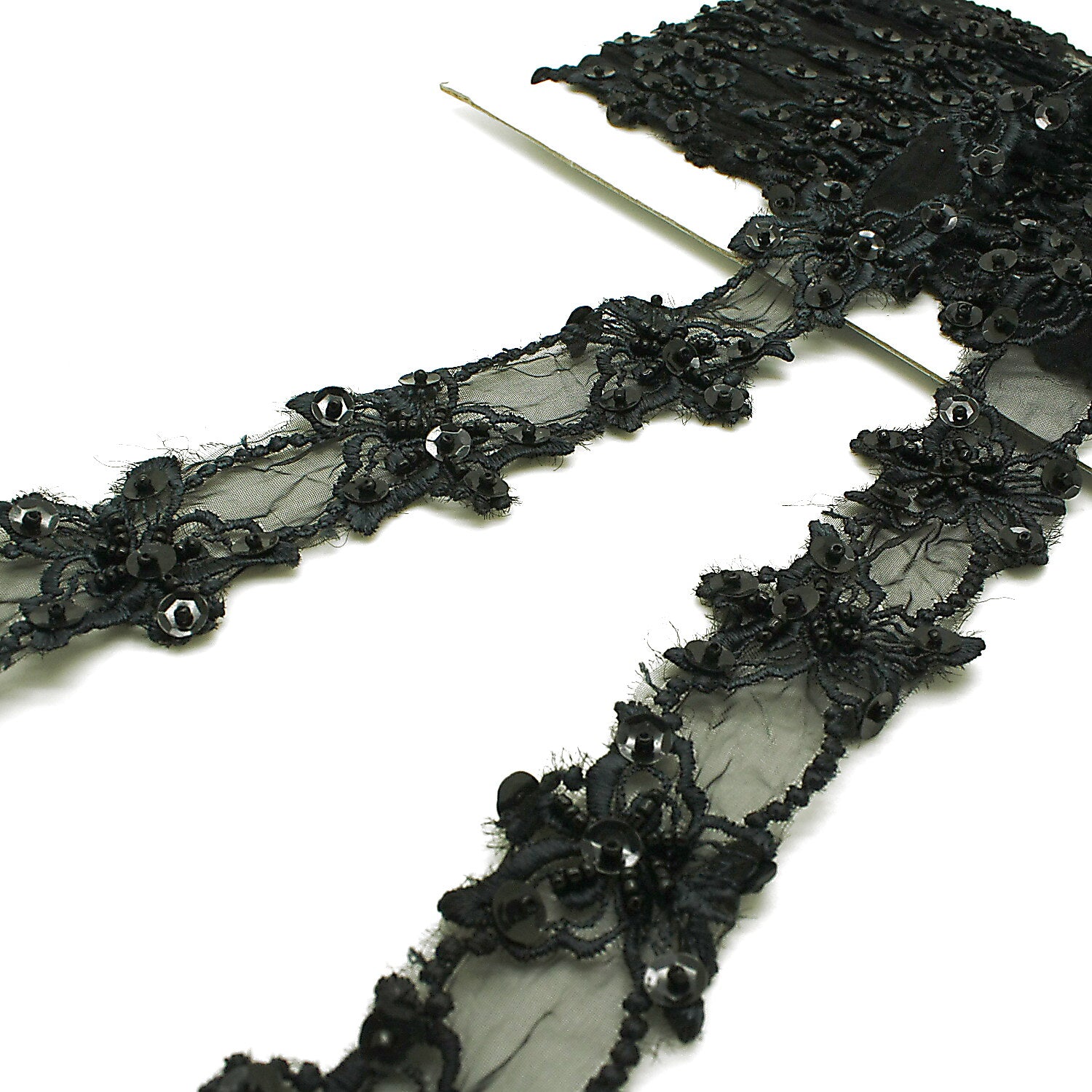 BLACK SEQUIN LACE TRIM - sarahi.NYC