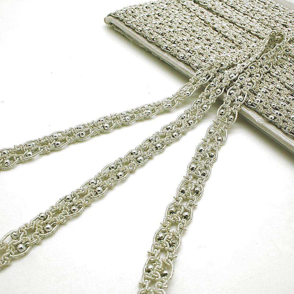 SILVER METALLIC BEADED INTRICATE TRIM - sarahi.NYC