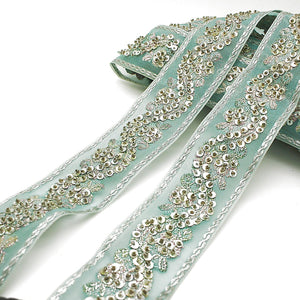 IRIDESCENT BLUE BEADED SEQUIN TRIM 