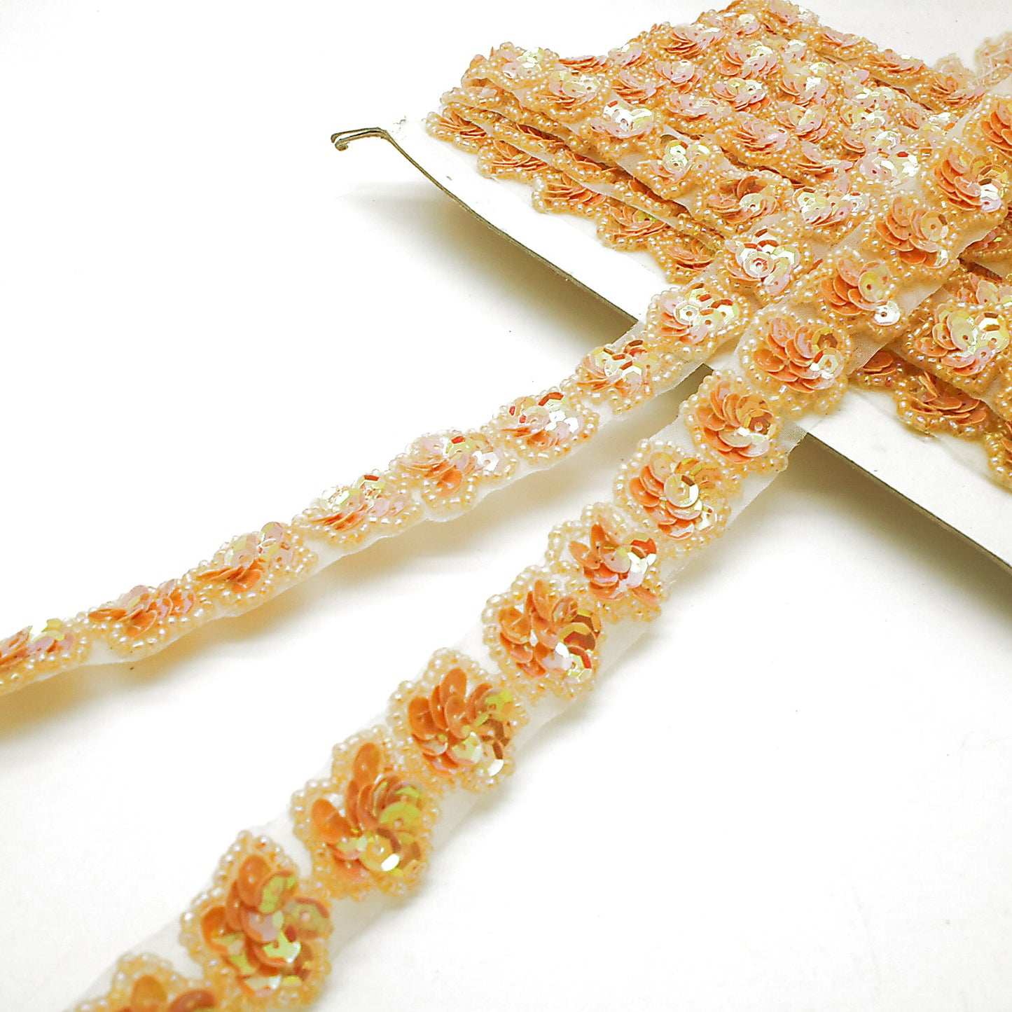 PASTEL ORANGE SEQUIN FLORAL TRIM