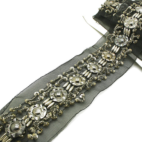 Black/Graphite Rhinestone Beaded Trim - per yard – Crystal Couture