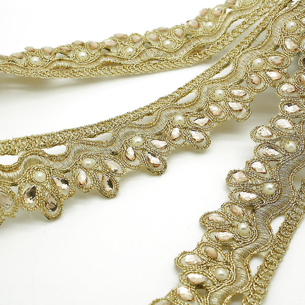 GOLD FLORAL FABRIC RHINESTONE TRIM - sarahi.NYC