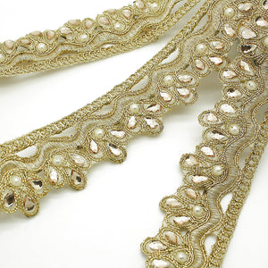 GOLD FLORAL FABRIC RHINESTONE TRIM - sarahi.NYC