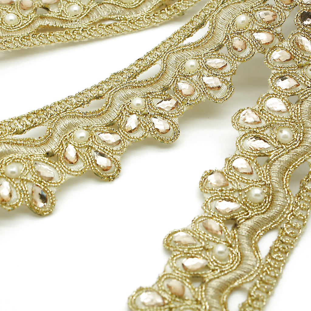GOLD FLORAL FABRIC RHINESTONE TRIM - sarahi.NYC