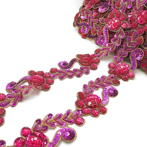 HOT PINK RHINSTONE FLORAL TRIM