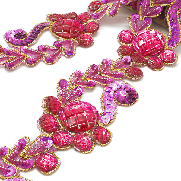 HOT PINK RHINSTONE FLORAL TRIM