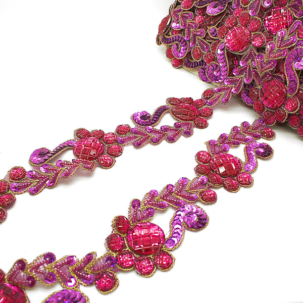 HOT PINK RHINSTONE FLORAL TRIM