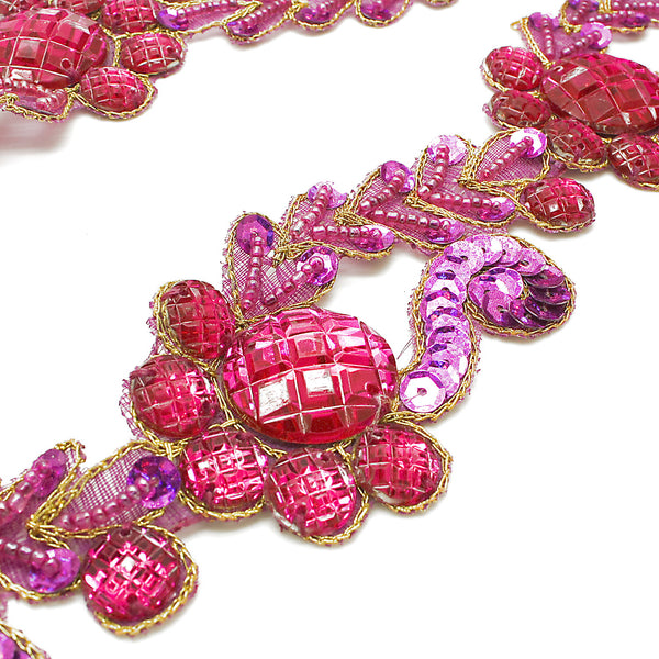 HOT PINK RHINSTONE FLORAL TRIM