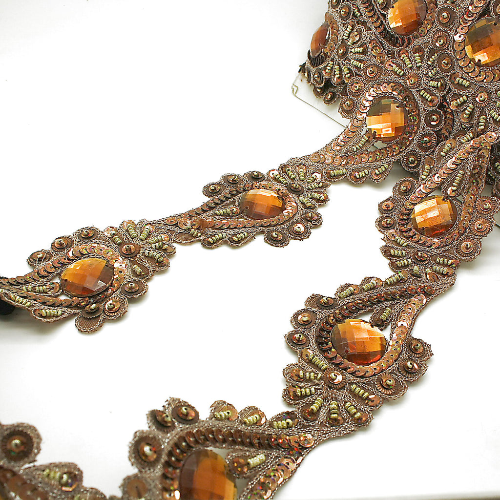 BROWN RHINSTONE FLORAL TRIM