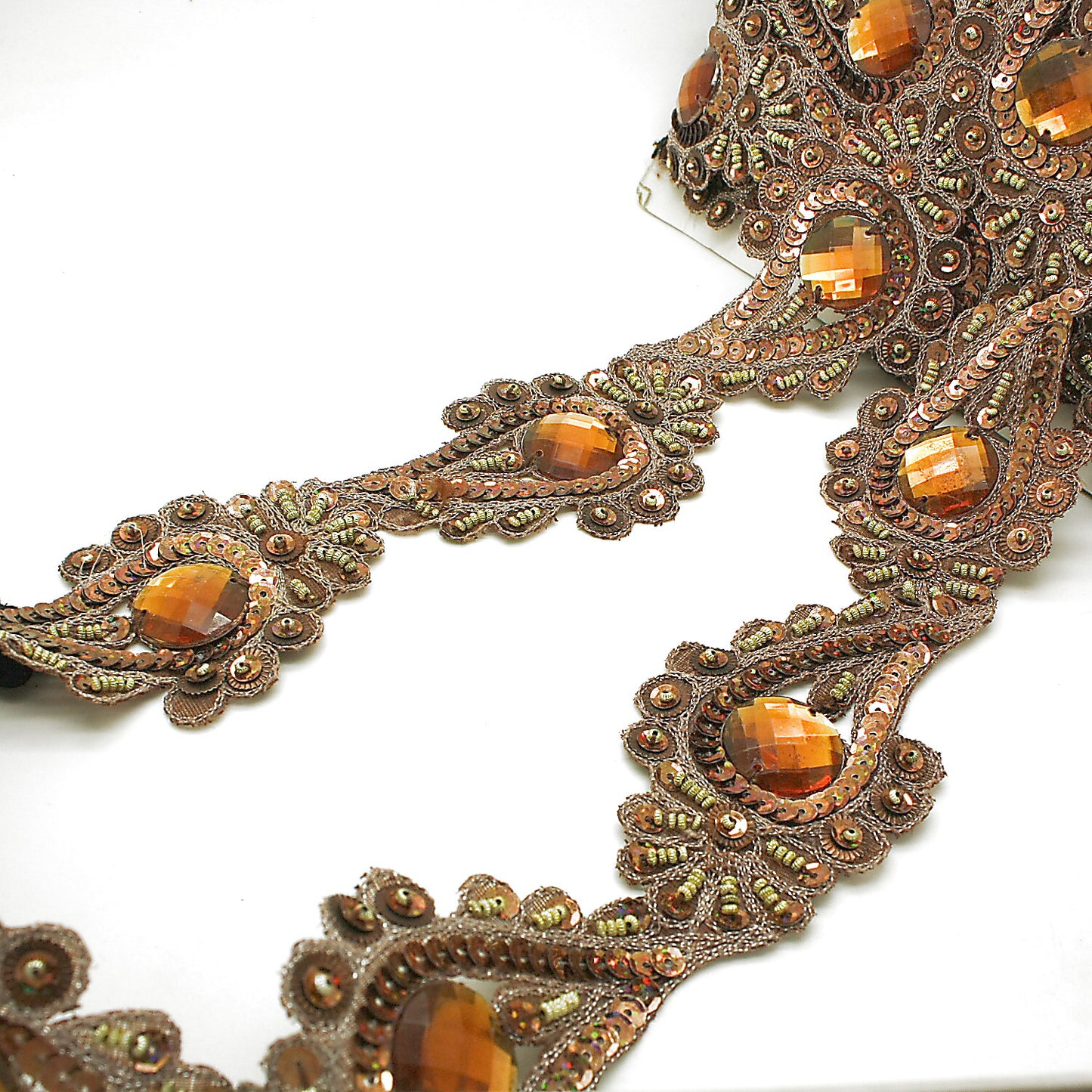 BROWN RHINSTONE FLORAL TRIM