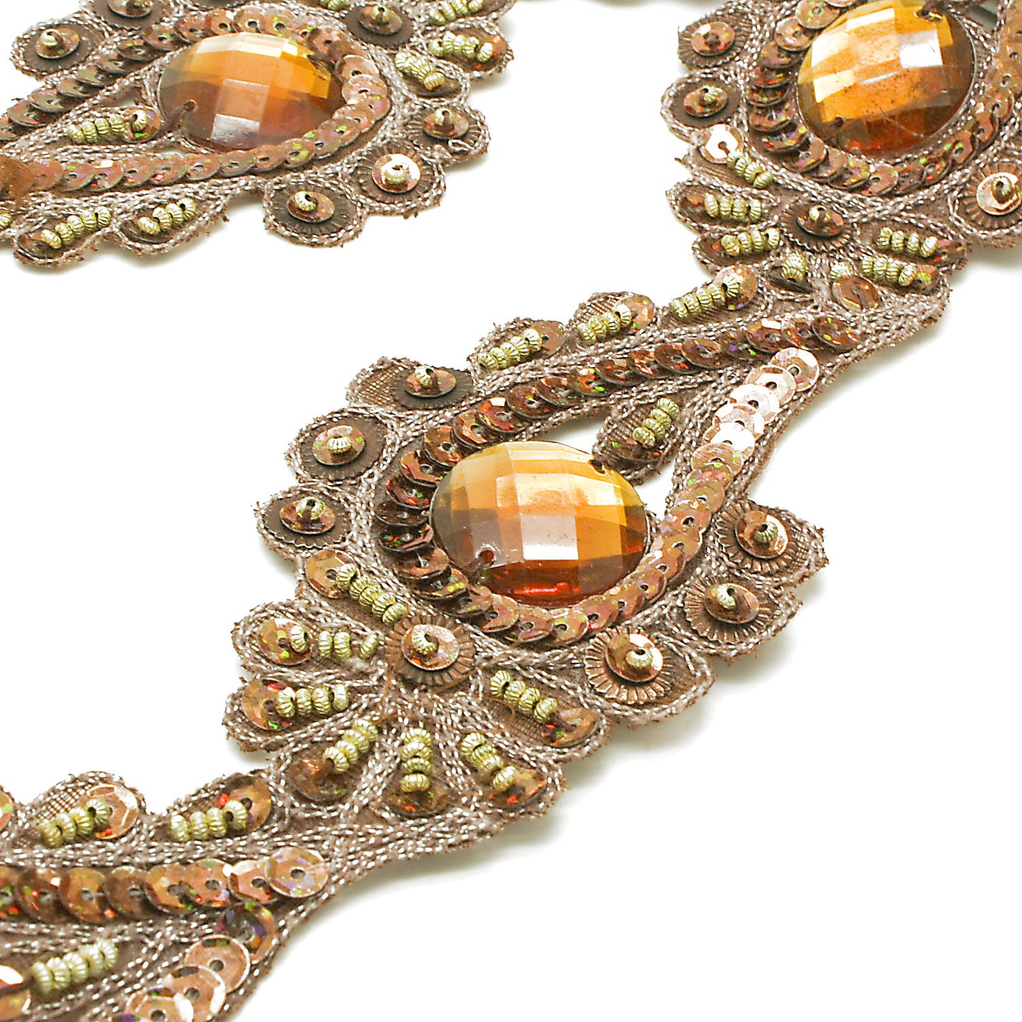 BROWN RHINSTONE FLORAL TRIM