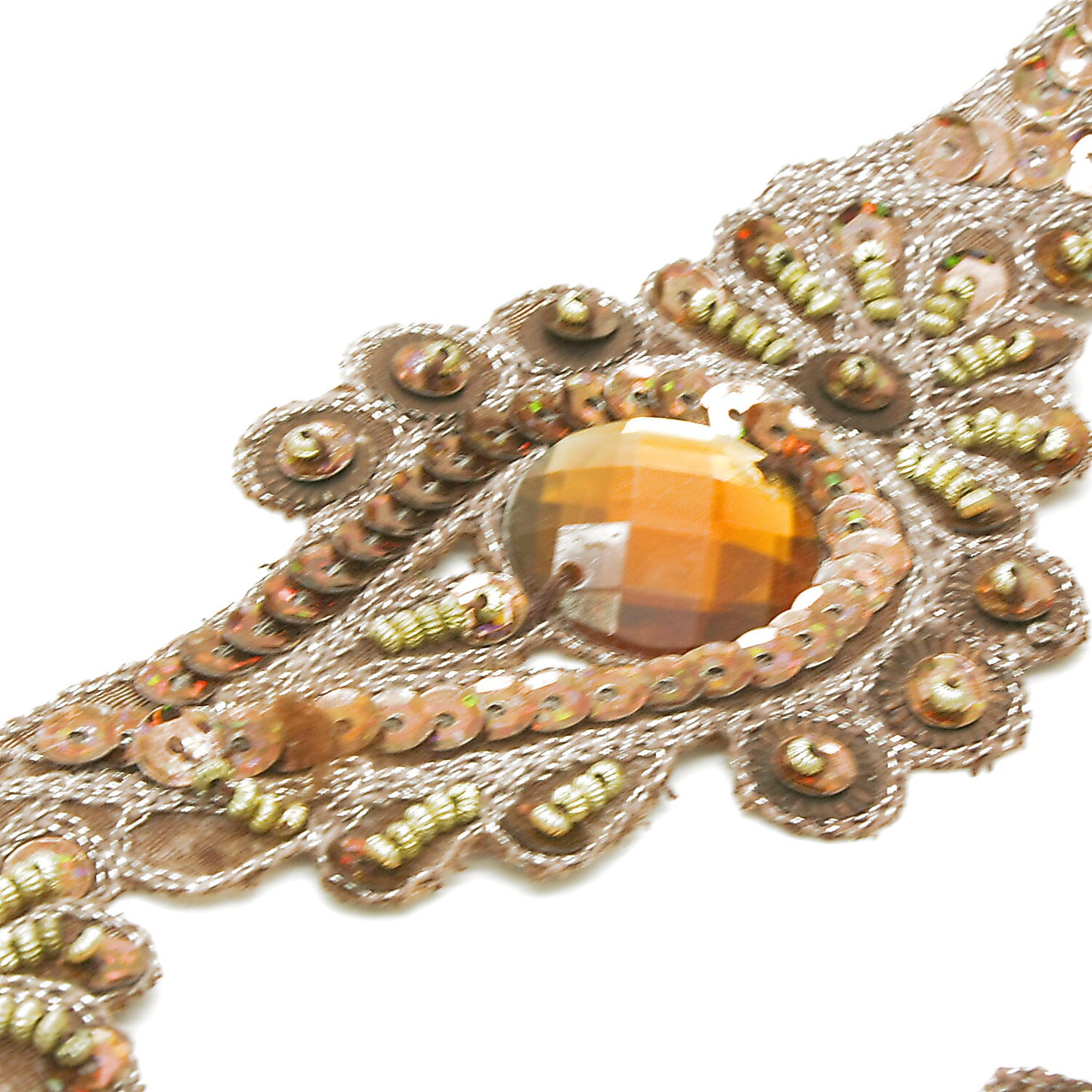 BROWN RHINSTONE FLORAL TRIM