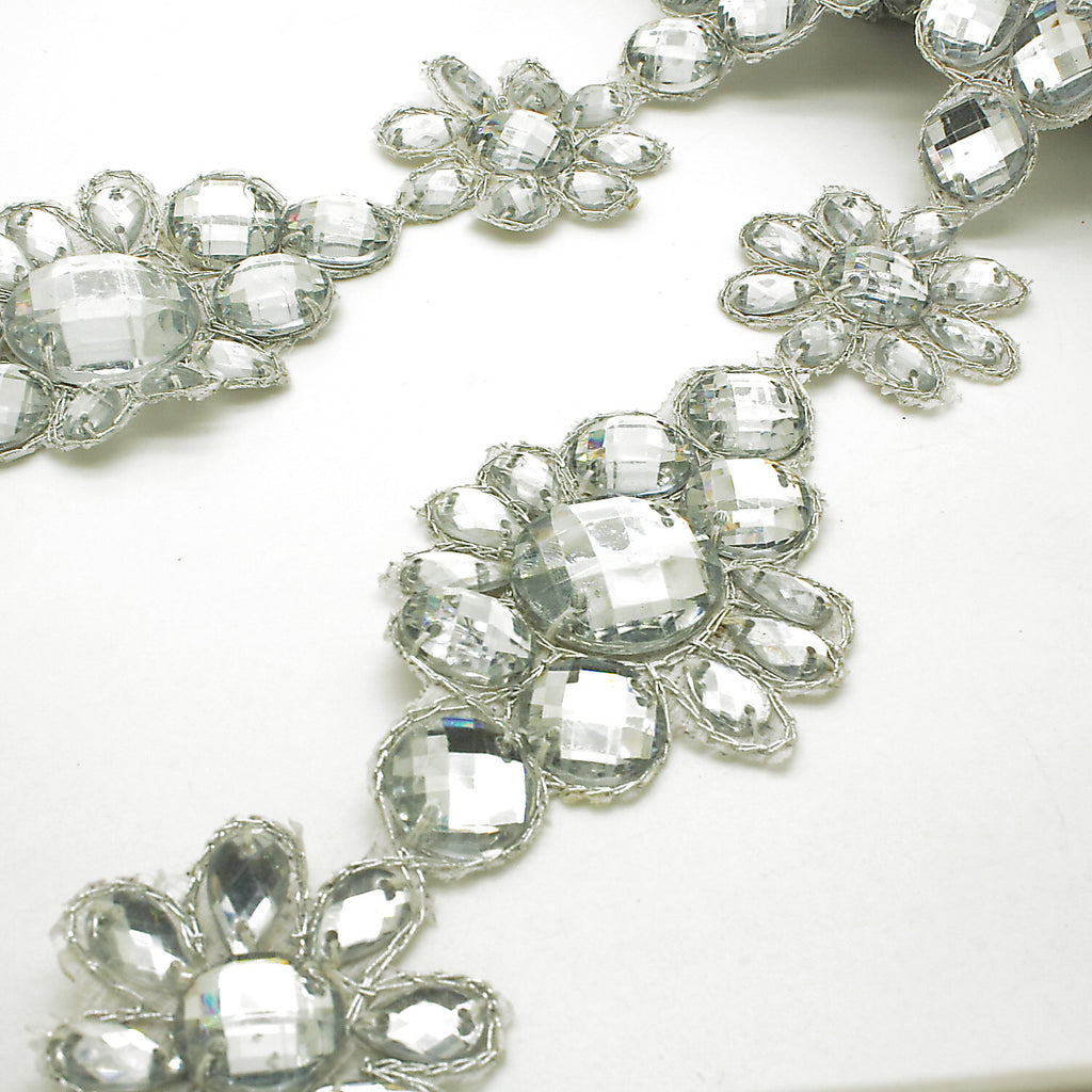 SILVER RHINSTONE FLORAL TRIM