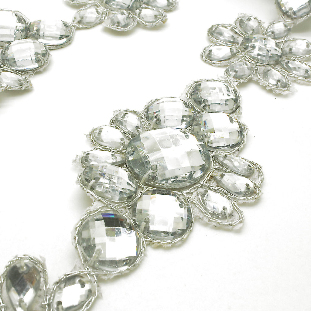 SILVER RHINSTONE FLORAL TRIM