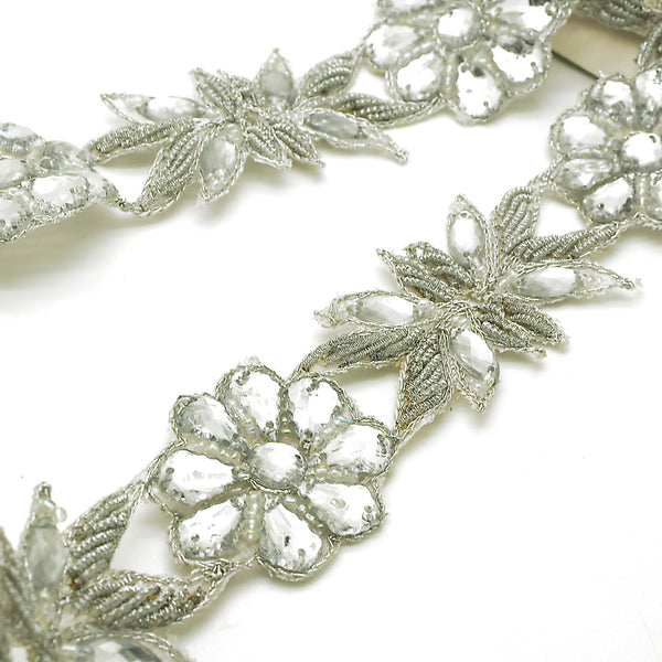 SILVER RHINSTONE FLORAL TRIM