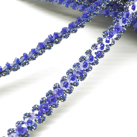 BLUE SILVER BEADED TRIM