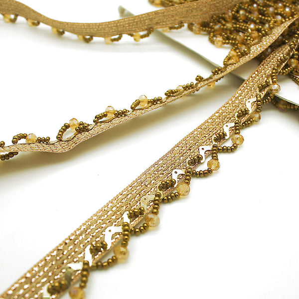 GOLD BRONZE BEADED FRINGE TRIM