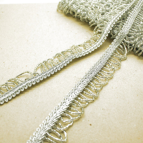 SILVER BEADED FRINGE TRIM