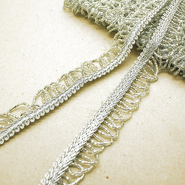 SILVER BEADED FRINGE TRIM