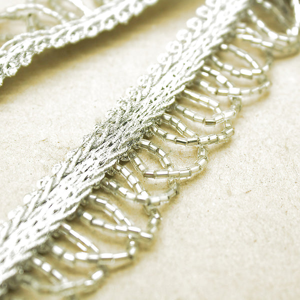 SILVER BEADED FRINGE TRIM