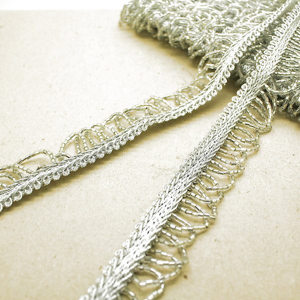 SILVER BEADED FRINGE TRIM